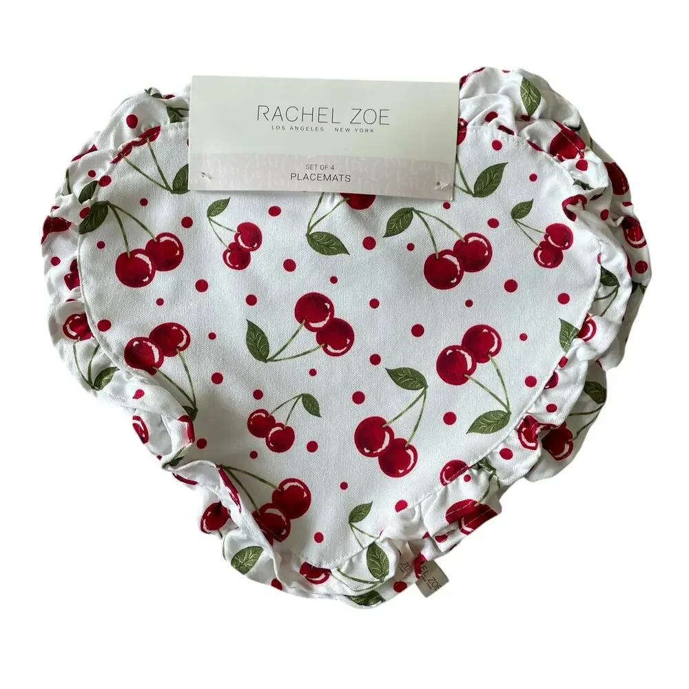 NEW Rachel Zoe VALENTINE’S Heart Shaped Red Cherry 15” Placemats Set of 4